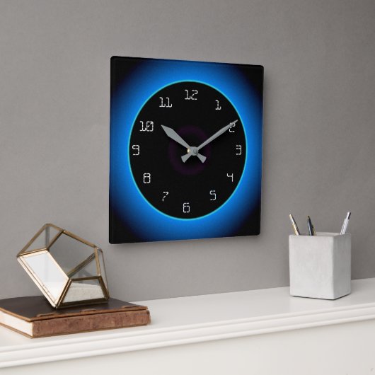 Bleu illuminé/Aqua sur Noir> Horloge murale (Bureau)