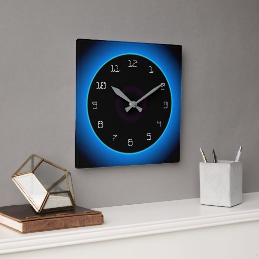 Bleu illuminé/Aqua sur Noir> Horloge murale (Bureau)