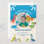 Bleu Illustration Invitation d'anniversaire (Devant / Derrière)