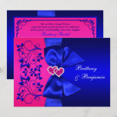 Bleu IMPRIMÉ de RUBAN, invitation floral rose de (Devant / Derrière)