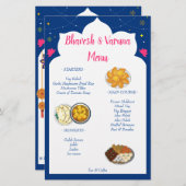 Bleu Indien design frontière menu mariage hindu (Devant / Derrière)