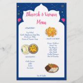Bleu Indien design frontière menu mariage hindu (Devant)