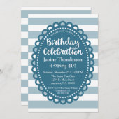 Bleu Invitation Anniversaire Cute Large Bande Adul (Devant / Derrière)