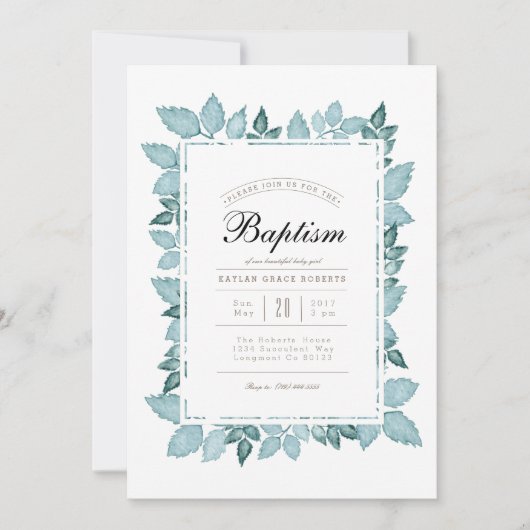 Bleu | Invitation de baptême d'aquarelle (Devant)