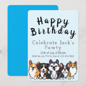 Bleu - Invitation de chiots de dessin animé pour u (Devant / Derrière)