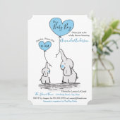 Bleu, invitation grise blanche de baby shower (Debout devant)