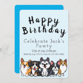 Bleu - Invitation pour les chiots de dessin animé  (Devant / Derrière)