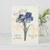 Bleu Iris Fleur de Lis Carte de Pré-annonce (Debout devant)