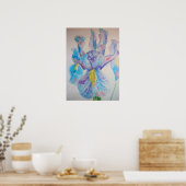 Bleu Iris Irises Floral Fleurs Aquarelle Poster (Cuisine)