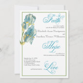 Bleu Iris Script Faire-part de mariage chrétienne (Devant)