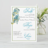 Bleu Iris Script Faire-part de mariage chrétienne (Debout devant)