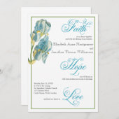 Bleu Iris Script Faire-part de mariage chrétienne (Devant / Derrière)