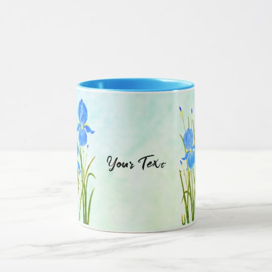 Bleu Irises Combo Mug avec texte (Centre)
