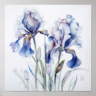 Bleu Irises Fleur Art Imprimer Poster
