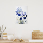 Bleu Irises Fleur Art Imprimer Poster (Cuisine)