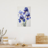 Bleu Irises Fleur Art Imprimer Poster (Cuisine)