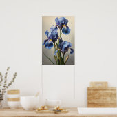 Bleu Irises Fleur Art Imprimer Poster (Cuisine)