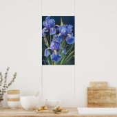 Bleu Irises Fleur Art Imprimer Poster (Cuisine)