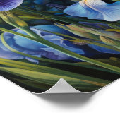 Bleu Irises Fleur Art Imprimer Poster (Coin)
