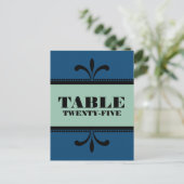 Bleu/Jade Fancy Art Déco Numéro de table Carte pos (Debout devant)