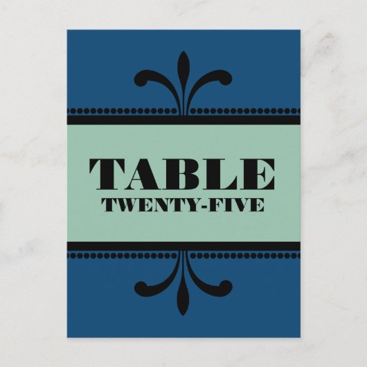 Bleu/Jade Fancy Art Déco Numéro de table Carte pos (Devant)