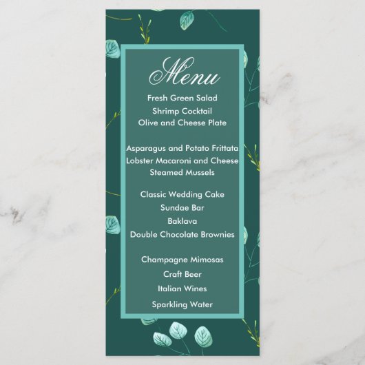 Bleu Jardin Aquarelle Pierre Menu Mariage (Devant)