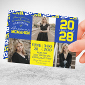 Bleu & Jaune 3 Photo Graduation Invitation