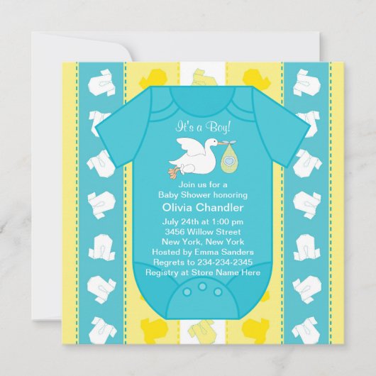 Bleu Jaune Baby Boy Shower Invitations (Devant)