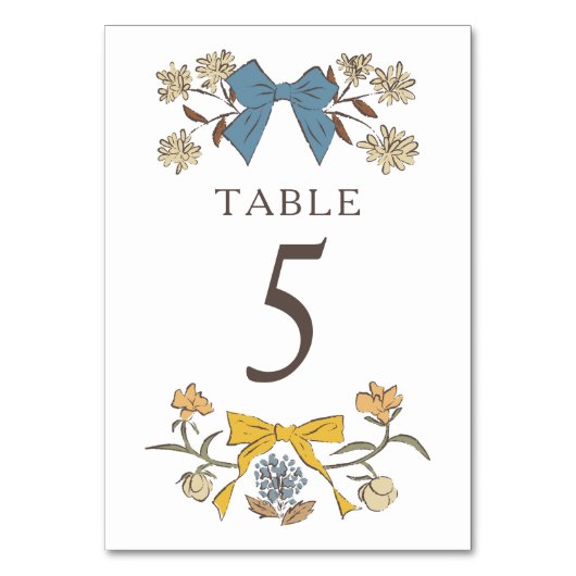 Bleu Jaune Boho Bows Mariage Numéro de table (Dos)