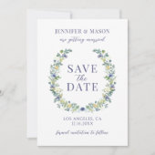 Bleu jaune floral Enregistrer la date invitation p (Devant)
