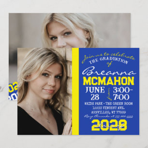 Bleu & Jaune Graduation 2 Photo Invitation