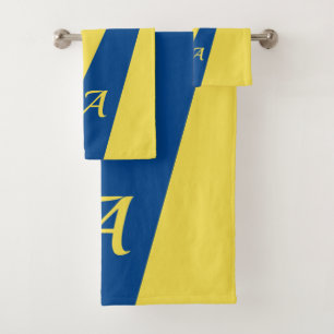 Bleu jaune moderne élégant chic monogrammé audacie