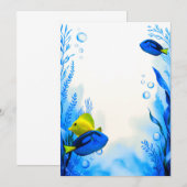 Bleu Jaune Tangs Poisson Mariage Fête Invitation (Devant / Derrière)