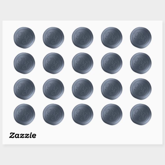 Bleu Jean Calligraphie Monogramme Stickers cire (Feuille)