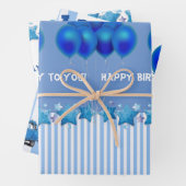 Bleu Joyeux Anniversaire à vous Envelopper papier (En situation)