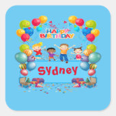 Bleu Joyeux Anniversaire Nom Sticker (Devant)