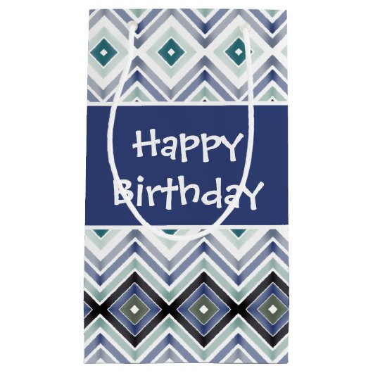 Bleu Joyeux Anniversaire Petit Sac Cadeau (Devant)