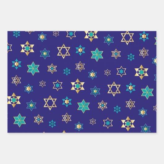 Bleu Juif Stars Design Enveloppement Papier Set (Devant 3)