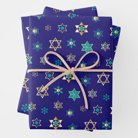Bleu Juif Stars Design Enveloppement Papier Set (En situation)