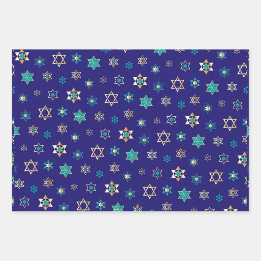 Bleu Juif Stars Design Enveloppement Papier Set (Devant)