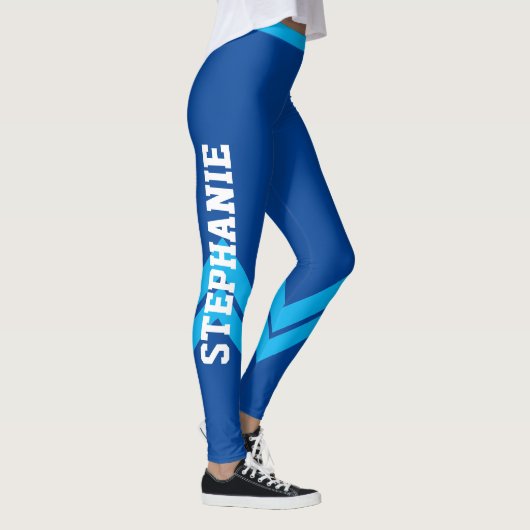 Bleu King Turquoise & Blanc Moderne Leggings Chic (Droite)