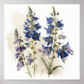 Bleu Larkspur Flower Art Imprimer Poster (Devant)