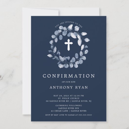 Bleu Leaf Boys Confirmation Invitation (Devant)