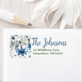 Bleu libellule Adresse de retour Étiquettes Floral (En situation)