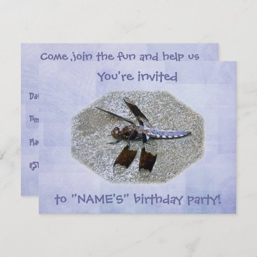 Bleu libellule Invitation de fête d'anniversaire (Devant / Derrière)