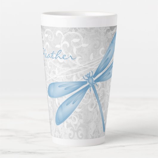 Bleu libellule Latte Mug personnalisé (Devant)