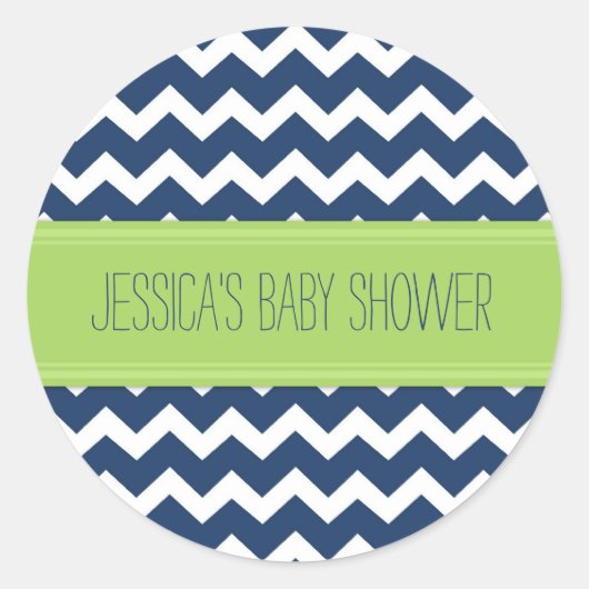 Bleu Lime Chevron Baby shower Favoriser Stickers (Devant)