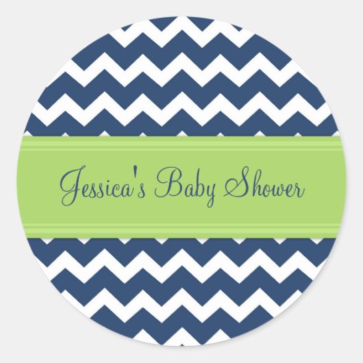 Bleu Lime Chevron Baby shower Favoriser Stickers (Devant)