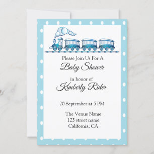 Bleu Locomotive Baby Shower Invitations
