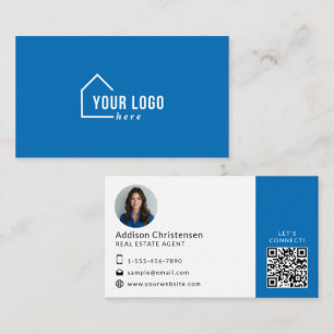 Bleu Logo Immobilier Photo QR Code Carte de visite